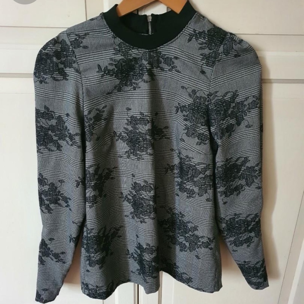 Zara checked floral lace print top